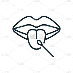 口腔唾液拭子线图标的实验室研究。亲子鉴定的线性象形图。冠状病毒口腔细胞轮廓图标分析。可编辑的中风。孤