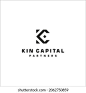 Monogram Kin Capital Partners logo desain, letter KC CK, firm, building supplies industry and businesses 库存矢量图