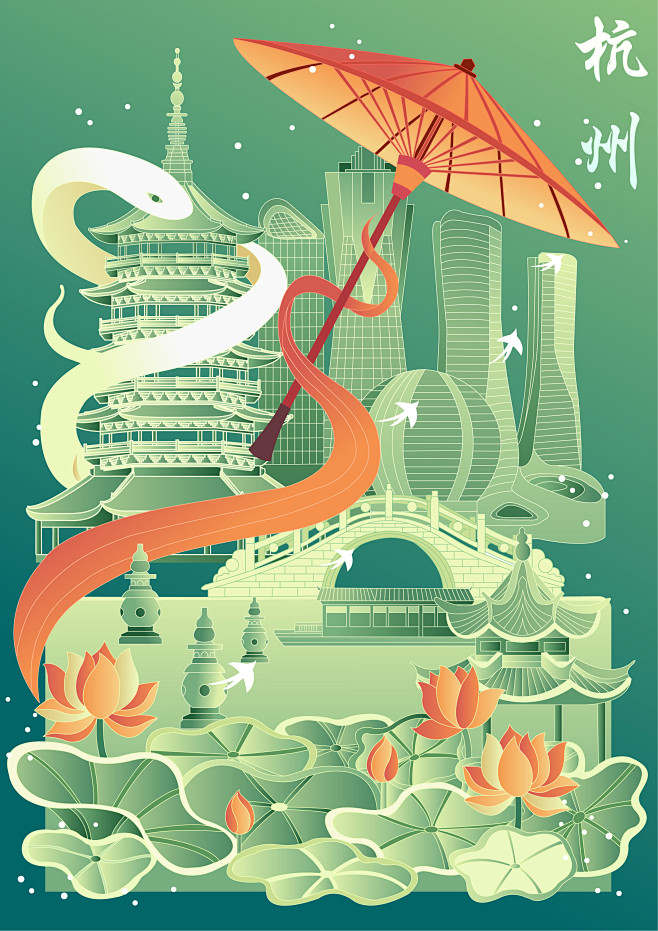 杭州光影建筑插画