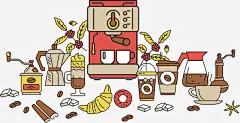 矢量手绘咖啡机与咖啡杯eps免抠素材_新图网 https://ixintu.com 咖啡 咖啡PNG 手绘 手绘咖啡机 红色 红色咖啡机