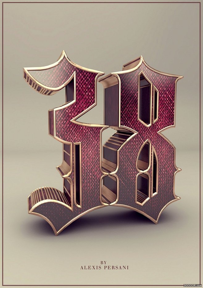 3D立体组合英文艺术字设计-Alexis...