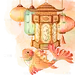 元宵节国风手绘锦鲤灯笼组合元素