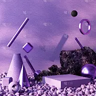 最小的化妆品背景，产品介绍。与石头和黑色大理石紫色金属几何形式和基座上的紫色石头颜色混凝土墙背景。3