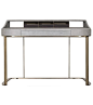 Yves Baxter Desk Yves designed by Roberto Lazzeroni for Baxter is a beautiful desk with base in satin brass-coated metal, in hand-finished burnished metal or in satin nickeled metal, with matte varnish. MDF frame with leather upholstery.