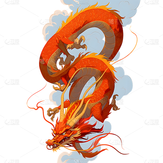 龙年春节中国风龙元素插画贴纸