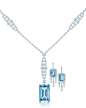 Tiffany's Great Gatsby collection platinum and diamond necklace featuring a 49.59ct emerald cut as well as platinum and diamond earrings with emerald cut aquamarines, as worn in The Great Gatsby film.