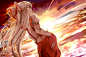 bow fujiwara_no_mokou indo_(mdtanaka2007) long_hair red_eyes sunset touhou white_hair