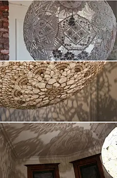 教你制作蕾丝灯                                 很可爱和容易，需要准备一个大气球、壁纸胶，还有漂亮的花边布料即可。将气球吹好，将壁纸胶刷在布料上，然后将布料粘贴在气球上，等1天或者更长时间过后，凝固住了，就将气球放气取出，一个漂亮的蕾丝灯就出现了。