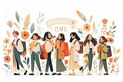 开学季扁平风插画-图巨人