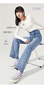 逸阳2021春新款阔腿牛仔裤女直筒宽松高腰显瘦显高潮流拖地裤5554-tmall.com天猫