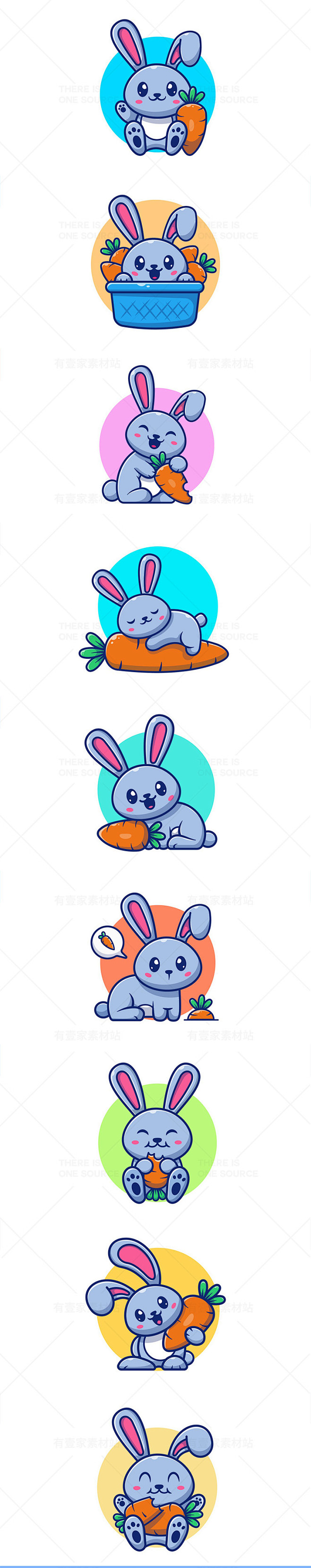卡通可爱吉祥物动物小兔子吃胡萝卜ip形象...