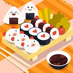 手绘美食小吃餐饮火锅寿司米饭拉面饺子食物插画Ai矢量设计素材-淘宝网