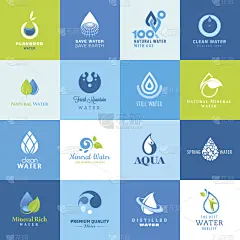 饮用水,图标集,海豹,反差,水滴,水,叶子,纯净水,绘画插图,符号