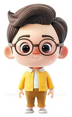戴眼镜的3D男孩3D插画透明png素材高清模板免费下载-趣麦麦图