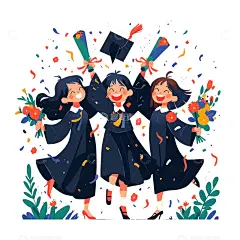 毕业季卡通三人插画高清模板免费下载-趣麦麦图