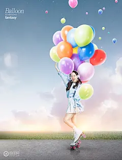 欢乐气球美少女广告-广告海报-平面广告素材-酷图网