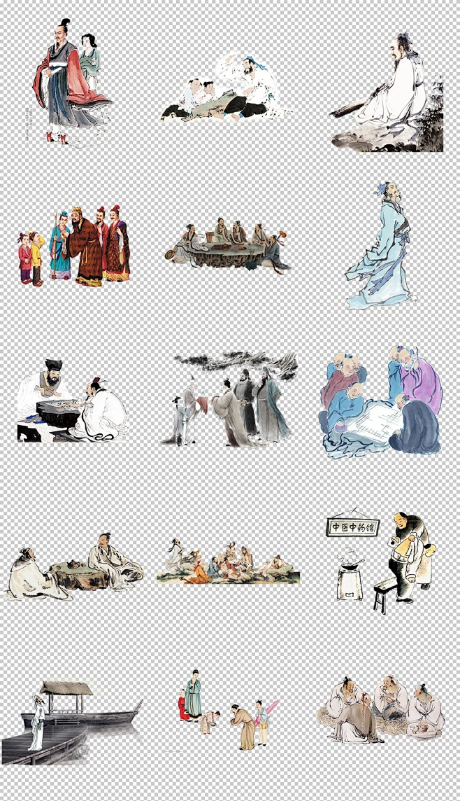 水墨古代人物中国风古典古人插画PNG免扣图-花瓣网