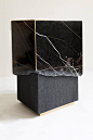 Meta End Table in Black Marble, Dyed Solid White Oak with Brass Details 4