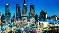 中国上海,大都市,晚上,摩天大楼风景桌面壁纸