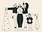 Christmas tree web illustration christmas cute illustration people friends linework black and white flat illustration christmas tree minimal art minimal vector illustration 2d vector art illustration character design character