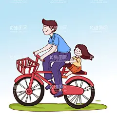 骑自行车的父女   - 源文件下载【酷图网】骑自行车,父女,人物,手绘,插画