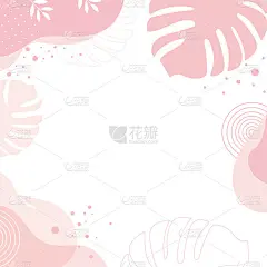 现代背景与形状和树叶。用粉彩和手绘线绘制的抽象艺术绘画。