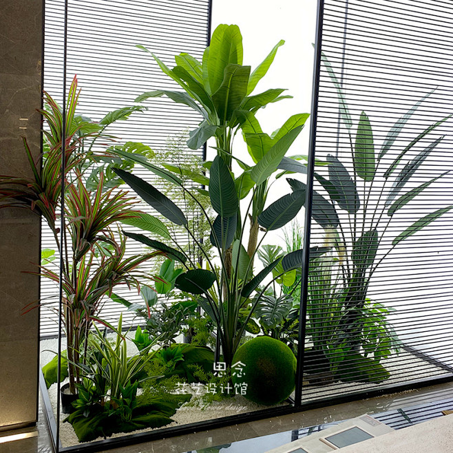 办公室仿真绿植样板房简欧植物花槽搭配植物...