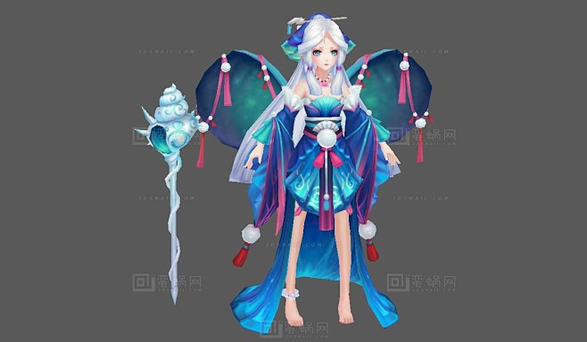 蚌精，贝壳精，河蚌精，白发女人3d模型，蛮蜗模型网 - 角色模型 蛮蜗网