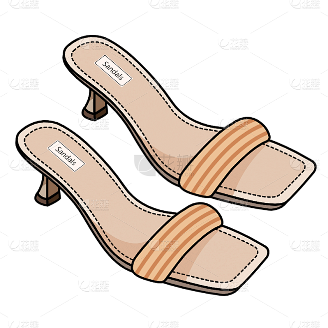 手绘-卡通风女鞋插画贴纸-凉鞋