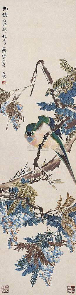 任颐-任伯年——《鹦鹉紫藤》欣赏 | 任颐(1840-1896)，即任伯年，清末著名画家。初名润，字次远，号小楼(亦作晓楼)，后改名颐，字伯年 ...