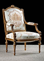 Pair of French Antique Louis XVI style Giltwood Armchairs: 