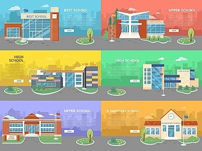 Set of School Buildings Architectural VariationsSet of school buildings ...