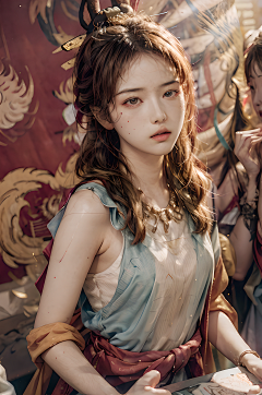 上海大魔王采集到中国彩色美女国画风