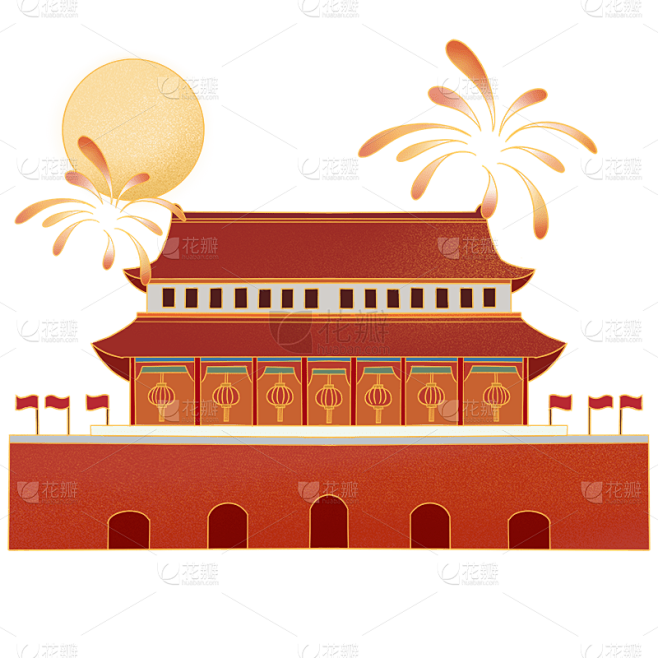 金边手绘-国庆天安门元素