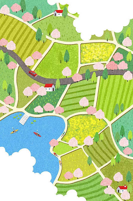 从高角度的田野和河流景观插图图片