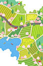 从高角度的田野和河流景观插图图片
