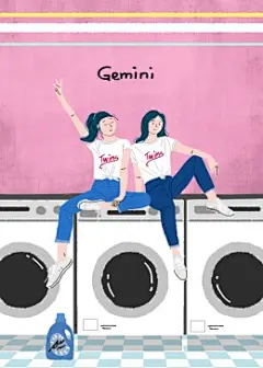 双子座星座手绘双胞胎姐妹花民俗插画