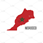 摩洛哥国旗地图。国家的国旗以边界的形式出现。股票矢量插图孤立在白色背景。