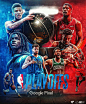 This may contain: an image of basketball players in front of the logo for their respective team, which is on display