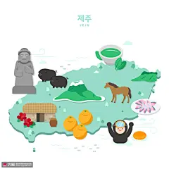 济州岛旅行度假地标物产旅行插画 旅游出行 跨境旅行