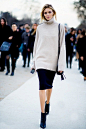 Try pairing a turtleneck with a pencil skirt and pointed-toe ankle boots // #StreetStyle