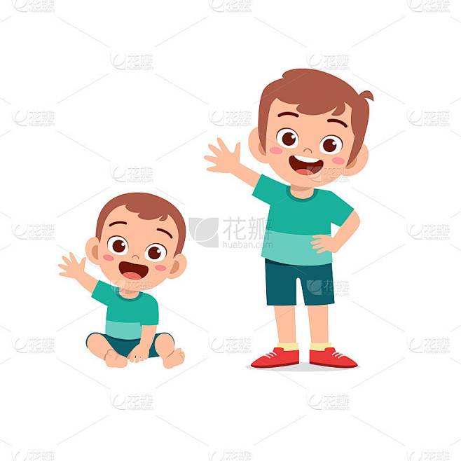 可爱的小男孩和弟弟打招呼