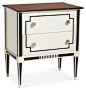 Baris Two Drawer Black and White Nightstand Chest Side Table with Gold Drawer Pulls -- Offering ample storage for the bedroom, hall, or living room, this two-drawer mahogany chest features a creamy off-white finish accented with black contrast detailing. 