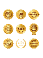 金色标签和金属品质徽章矢量插图集