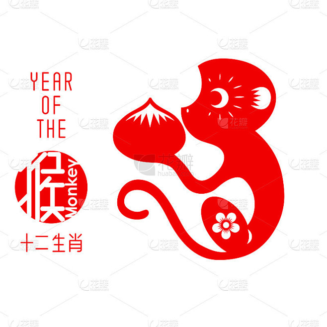 中国剪纸生肖“猴”字