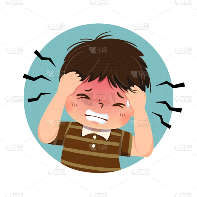 健康保健,头痛,绘画插图,卡通,问题,男孩,矢量,概念,背景分离,面部表情素材-花瓣网