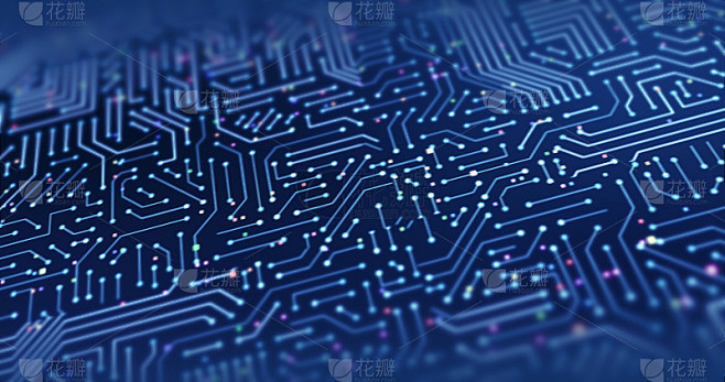 高科技电子电路板。电子信号流动。3D插图渲染