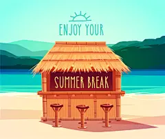 夏季海边茅草屋