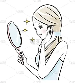 女人,镜子,看,纯净,仅日本人,化妆用品,日本人,人的脸部,绘画插图,日本