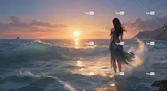 Ai产生的 自然 女士 海滩 海洋 日落 波浪 幻想 轮廓